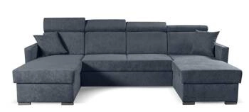 Rohová sedací souprava Mils U moderní rozkládací do obýváku, modro-šedá s úložným prostorem