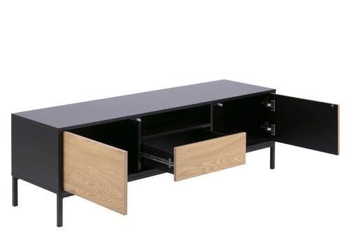 Komoda Seaford 140 cm černá přírodní dub industriální se zásuvkami do obýváku RTV Actona