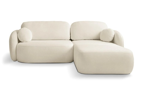 Rohová rozkládací pohovka Salby béžová moderní pravá do obýváku s úložným prostorem Intesi