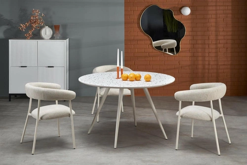 Kulatý jídelní stůl Reyna 120 cm bílý terrazzo moderní snadno čistitelný Intesi