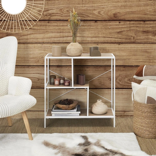 Knihovna Rack S bílá moderní loftová 80 cm kovová do obýváku a kanceláře Intesi