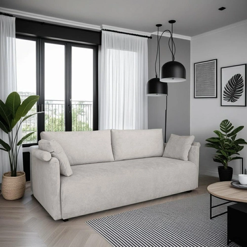 Rozkládací pohovka s funkcí spaní Mondel světle šedý manšestr 3místná s úložným prostorem do obýváku