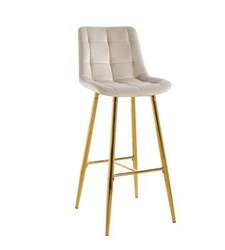 Barová židle Poly High béžový samet s opěrkou na zlatých nohách do kuchyně a jídelny Intesi