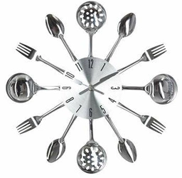 Moderní nástěnné hodiny Cutlery Atmosphera stříbrné 38 cm tiché do kuchyně nebo jídelny