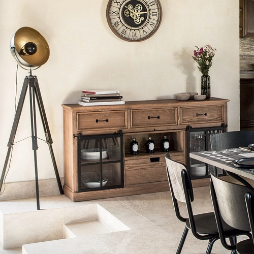 Industriální komoda Danik 160 cm se zásuvkami a sklem do obýváku rustikální Atmosphera