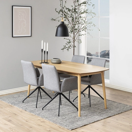 Čalouněná jídelní židle Naya Actona moderní šedá s područkami na černých nohách