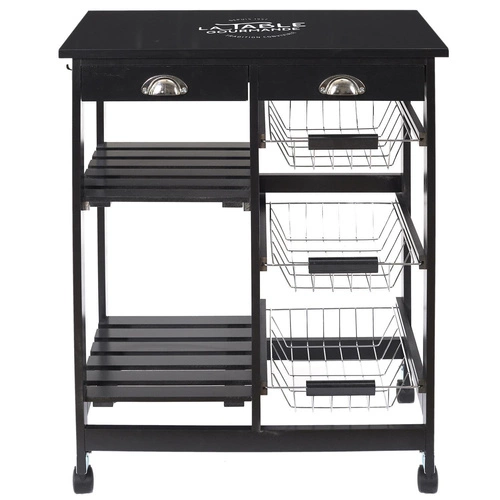 Intesi Troy kovový barový vozík na kolečkách do kuchyně a obýváku, moderní, černý, dvouúrovňový
