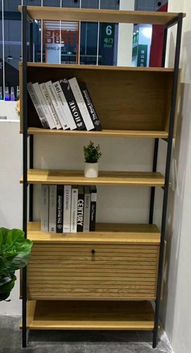 Knihovna Lattes dub 175 cm kovová se skříňkou do obýváku loft Intesi