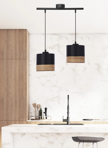 Závěsná lampa Porto černá 2x60W E27 stínidlo černá+hnědá