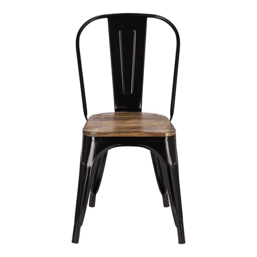 Jídelní židle Paris Wood černá kovová s dřevěným sedákem industriální D2.DESIGN