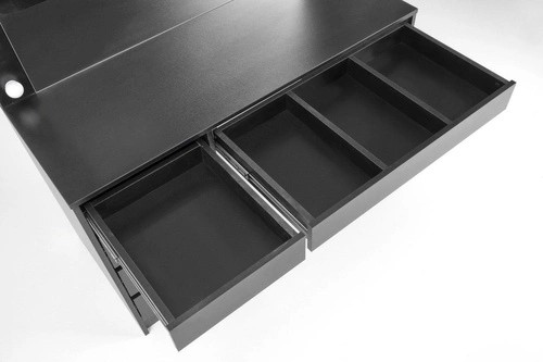 Toaletní stolek s LED zrcadlem Sybilla XL černý moderní na líčení se zásuvkami do ložnice