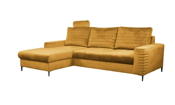 Rohová rozkládací pohovka Hald levá moderní sametová žlutá do obýváku s úložným prostorem