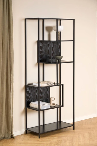 Kovová knihovna Seaford II černá loftová 77 cm Actona