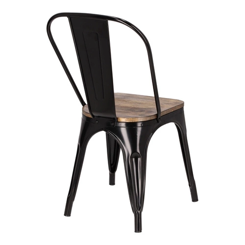 Jídelní židle Paris Wood černá kovová s dřevěným sedákem industriální D2.DESIGN