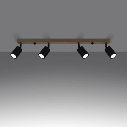 Moderní stropní svítidlo VERDO 4 černé s dřevem, nastavitelný do obývacího pokoje SOLLUX LIGHTING