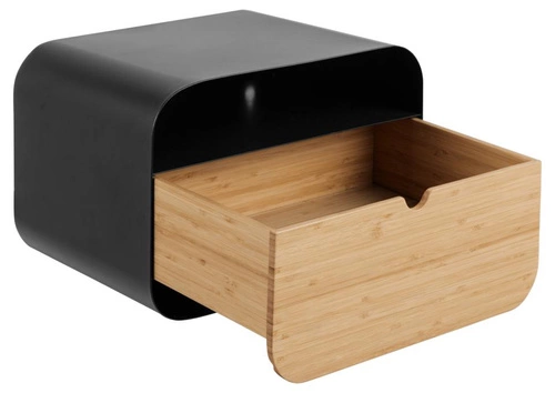 Noční stolek Actona Joliet edge černý se zásuvkou a otevřenou přihrádkou, boho styl, šířka 35 cm