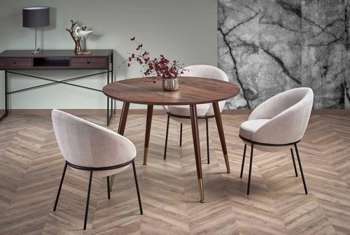 Jídelní kulatý stůl Nicode 110 cm moderní ořech se zlatými nohami Intesi