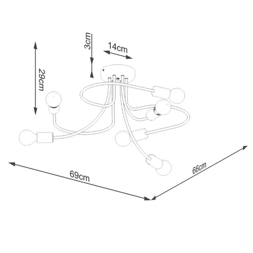 Lustr LEVAR 6 loftový černý do obýváku a jídelny stropní svítidlo 6ramenné