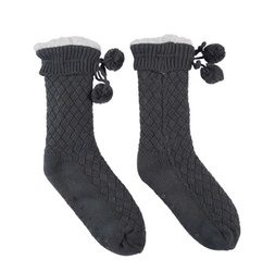 Dámské ponožky Intesi šedé pletené s bambulkami, teplé a příjemné na zimu