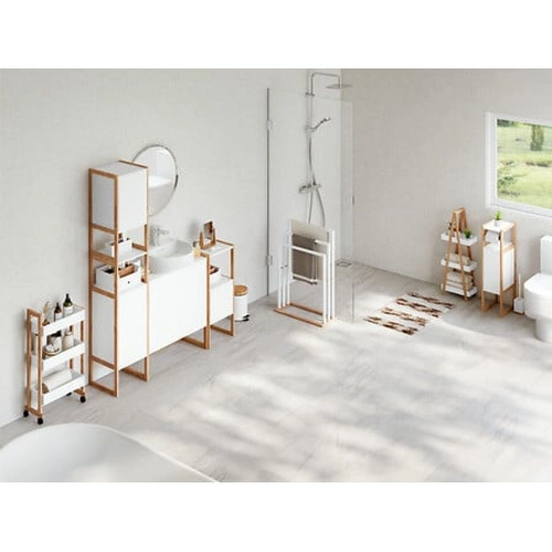 Úzká bílá stojací koupelnová skříňka z bambusu Natureo 170 cm 5five simply smart