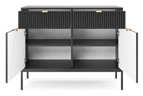 Černá rýhovaná komoda se zásuvkami 104 cm moderní na nožkách do obýváku Intesi