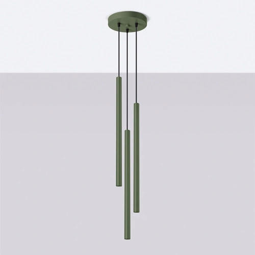 Moderní závěsné svítidlo Pastelo 3p zelená olivová do obýváku, výškově nastavitelné