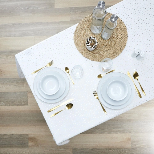 Bílý a zlatý moderní obdélníkový ubrus Star Dore 140x250 cm do jídelny Intesi