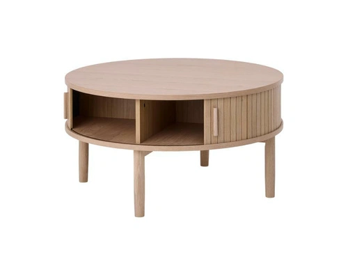 Konferenční stolek Meta kulatý 85 cm dubový skandinávský s úložným prostorem