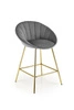 Barová židle Shelly sametová šedá s opěrkou a područkami glamour na zlatých nohách do kuchyně