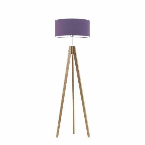 Stojací lampa do obýváku HAITI Lysne glamour dřevěná s fialovým stínidlem 138 cm