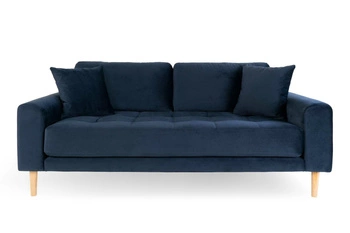 Skandinávská sametová trojmístná pohovka Lido s područkami tmavě modrá do obýváku