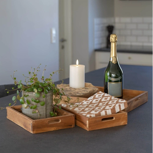 Faro House Nordic obdélníková teaková dřevěná dekorativní podnosy sada 3 ks