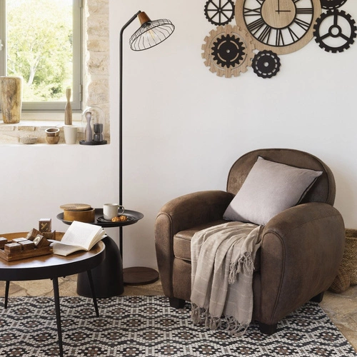 Kulaty konferenční stolek Siwan 70 cm mango dřevo a černý kov loftový do obýváku Atmosphera