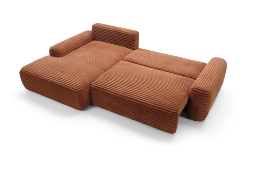 Rohová manšestrová pohovka s rozkladem Domle levá moderní do obýváku terakota Intesi