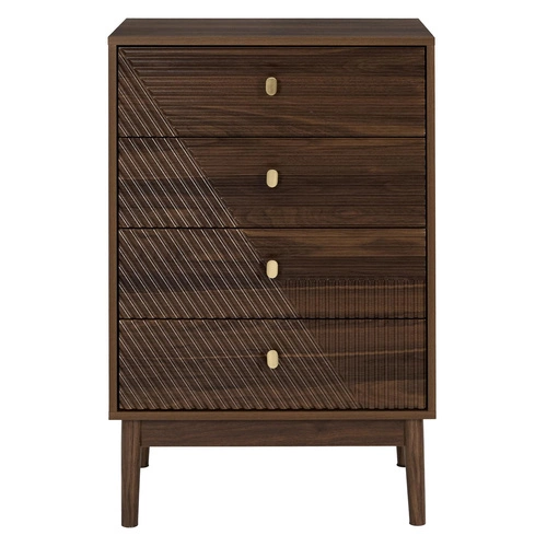 Komoda Tiffany s drážkovanými zásuvkami, ořech, 60 cm, klasická na nožkách do obýváku Intesi