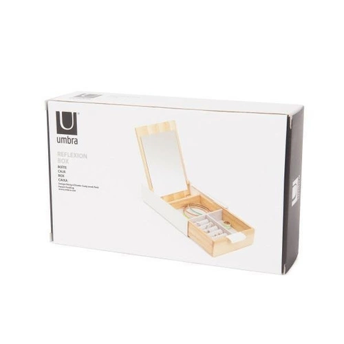 Umbra Reflexion dřevěný organizér na šperky s zrcadlem bílý do zásuvky