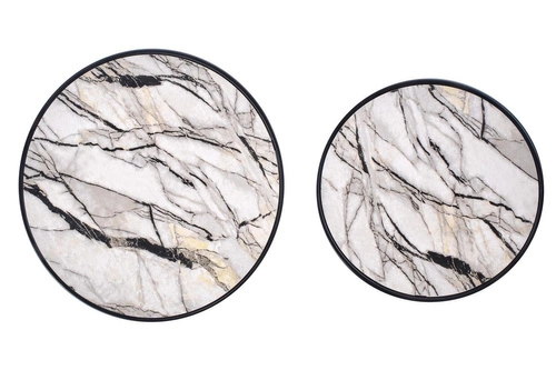 Sada 2 kulatých konferenčních stolků Chaletz bílý mramor moderní do obýváku 2v1