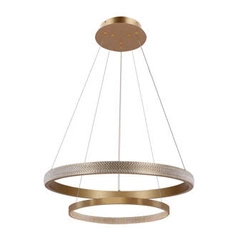 Závěsná lampa Hashim 60+40cm zlatá 22W+34W LED čiré krystaly