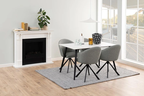 Jídelní stůl Wicklow 140x80 cm bílý mramor moderní keramický na černých nohách Actona