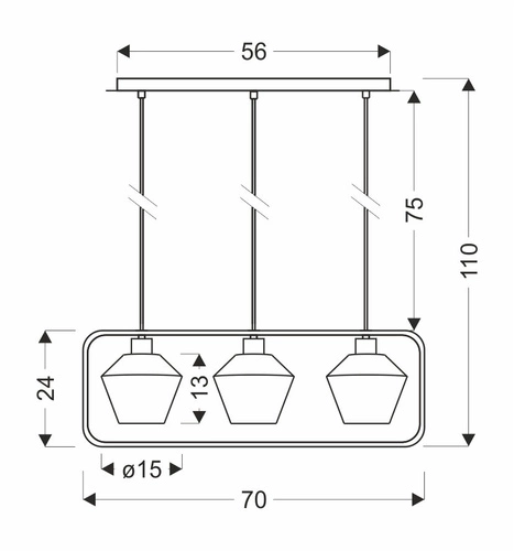 Závěsné svítidlo Niko černé 3x40W E27 čirý rýhovaný difuzor