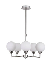 Závěsné svítidlo Logos, moderní bílá skleněná koule, 5 světel do obýváku a ložnice