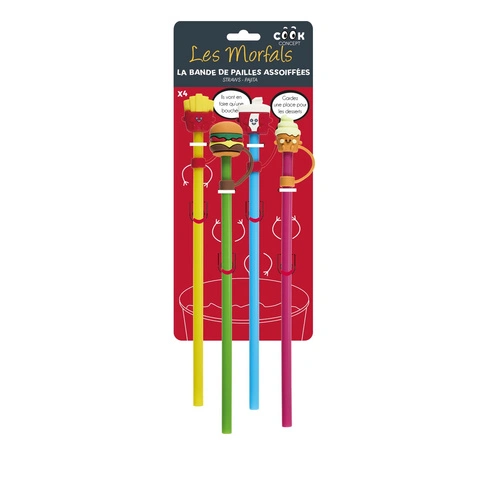 Intesi sada 4 barevných opakovatelných brček na nápoje Fast Food 24 cm