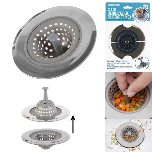 Kuchyňské sítko do dřezu Intesi šedé silikonové a nerezové moderní 11 cm