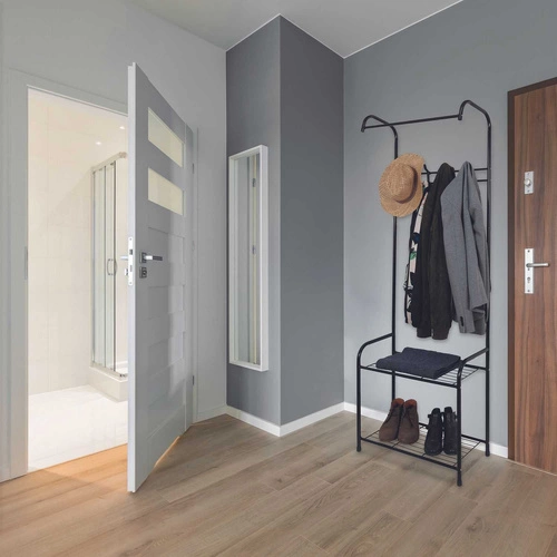 Intesi minimalistický černý kovový stojanový věšák do předsíně s policemi 170 cm