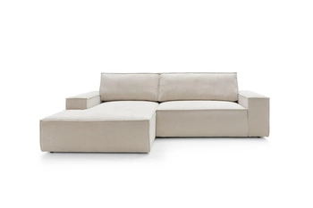 Rohová manšestrová pohovka s rozkladem Molde M levá béžová do obýváku s úložným prostorem