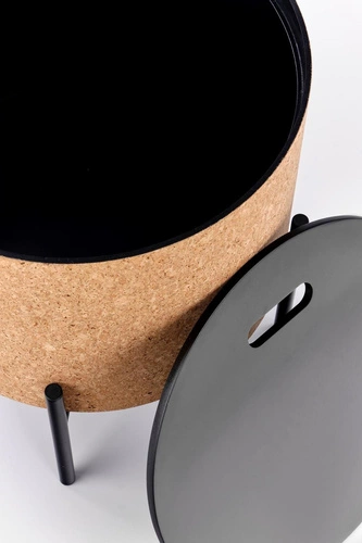 Konferenční stolek Teffa kulatý loftový s úložným prostorem do obýváku přírodní černý 38 cm