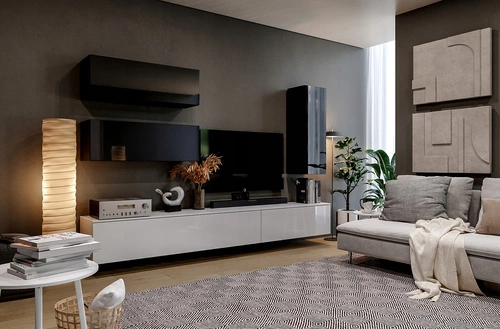 Závěsná TV skříňka Box 175 cm bílý lesk moderní do obýváku Intesi