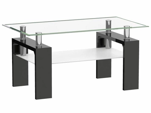 Konferenční stolek Ziba skleněný obdélníkový s policí černý moderní do obýváku 110x60 cm
