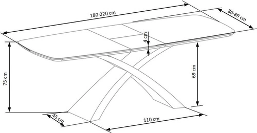 Rozkládací jídelní stůl Siles moderní černý skleněný 180–220 cm Intesi