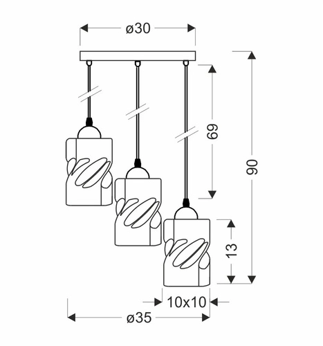Felis závěsná lampa deska černá 3x60W E27 kouřové stínítko